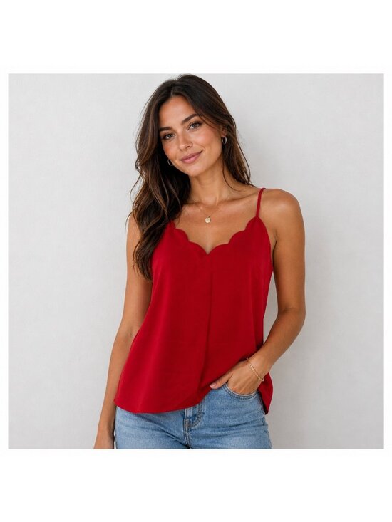 J.Crew Factory Tops - J.Crew Factory Red Scallop Trim Racerback Cami Tank Top NWOT Size 14